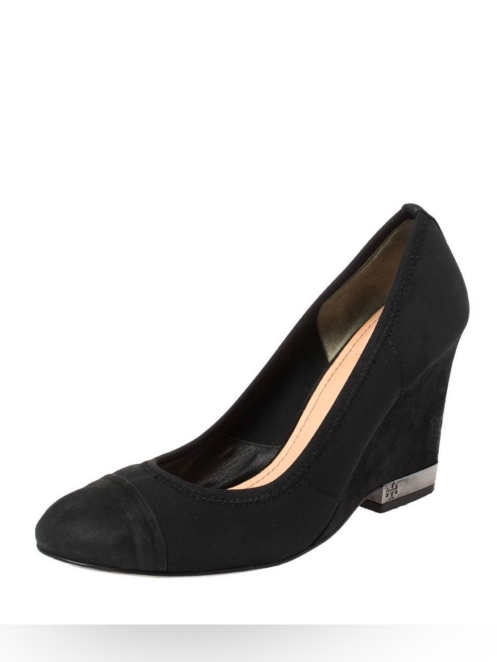 Tory Burch Womens Astoria Cap Toe Black Suede Leather Slip On Wedge Heel Shoes 6